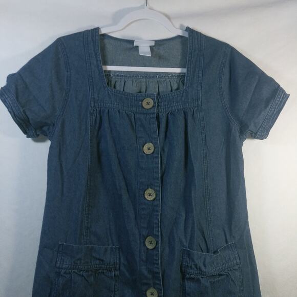 Vicki Blue Vintage  Short Sleeve Jean Dress Dark Wash Denim Button Down Size PM - Picture 2 of 6